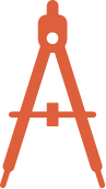 Een oranje icoon van een wiskundig voorwerp om het vakmanschap van Martens & Brijs te symboliseren. 
